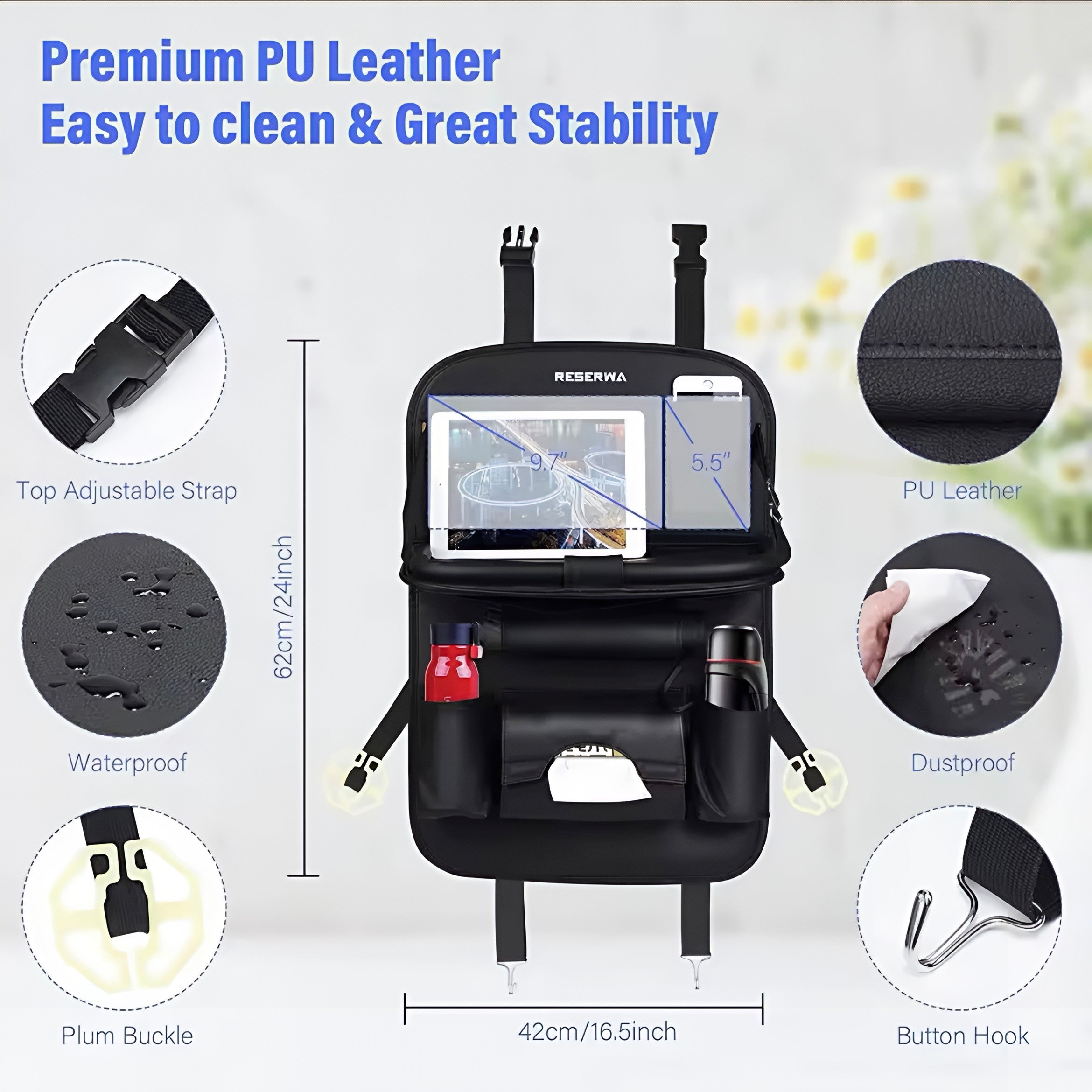 Organisateur de Siège Arrière Multifonction avec Plateau Pliable